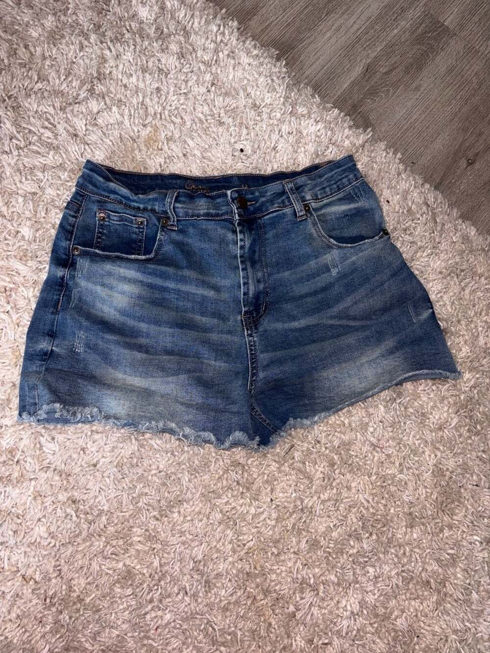 Gem by Gemma Rae Distressed Frayed Hem Denim Shorts Size 13(0031)